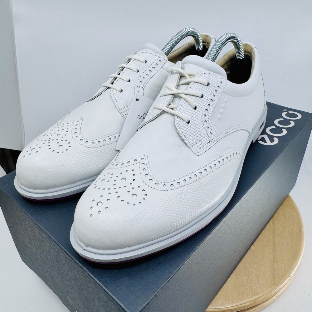 ECCO Classic Hybrid Golf Shoes Womens 7-7.5 38 White Leather wingtip spikeless